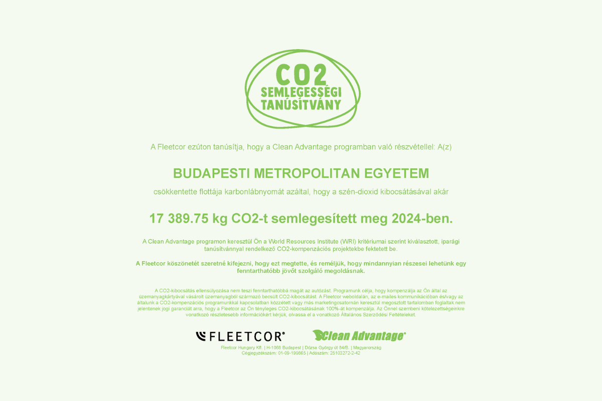 2024-es Clean Advantage tanúsítványa